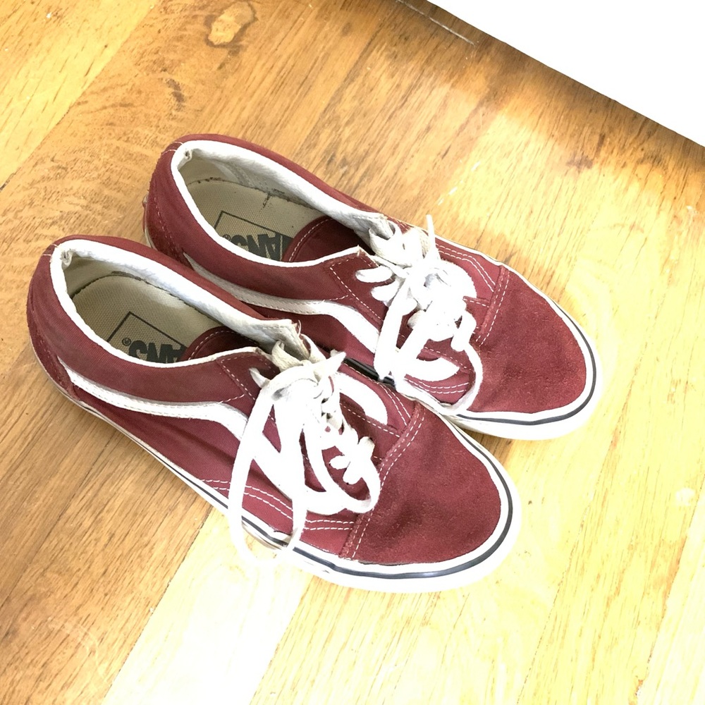 Vans, leopard print, brick red with stripe. Black leather. All the same size 6.5